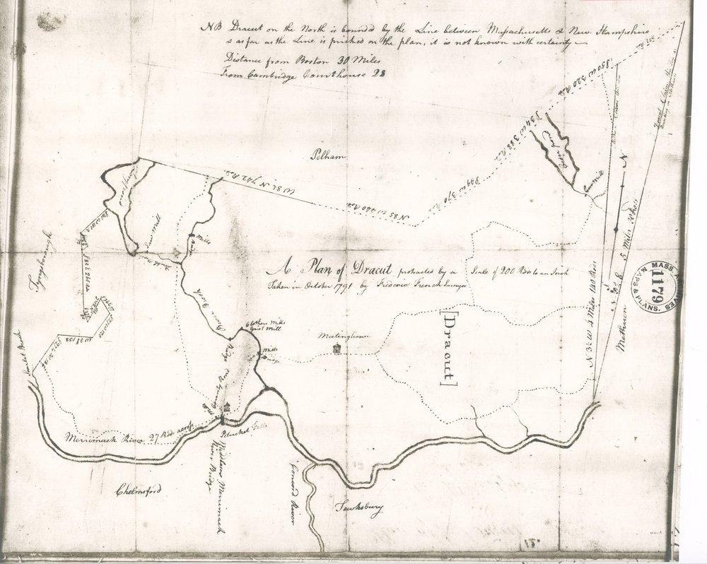 Map of Dracut, Massachusetts 1791 Courtesy of the Dracut Historical Society