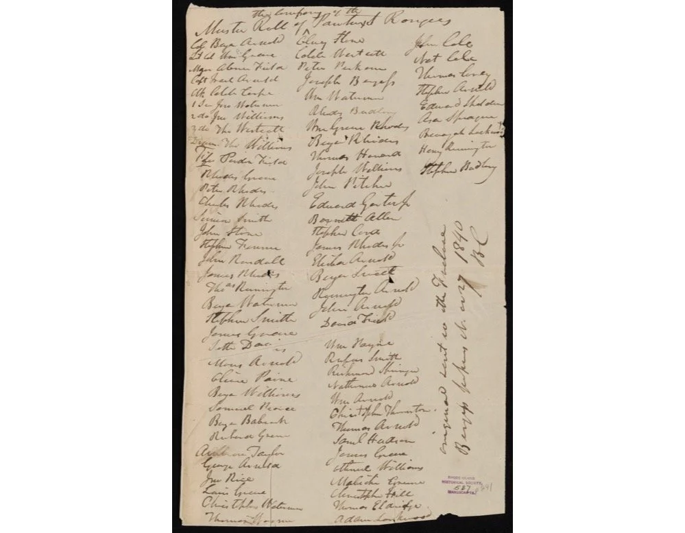 Names of the men of the Pawtuxet Rangers Courtesy of the RIHS Collections