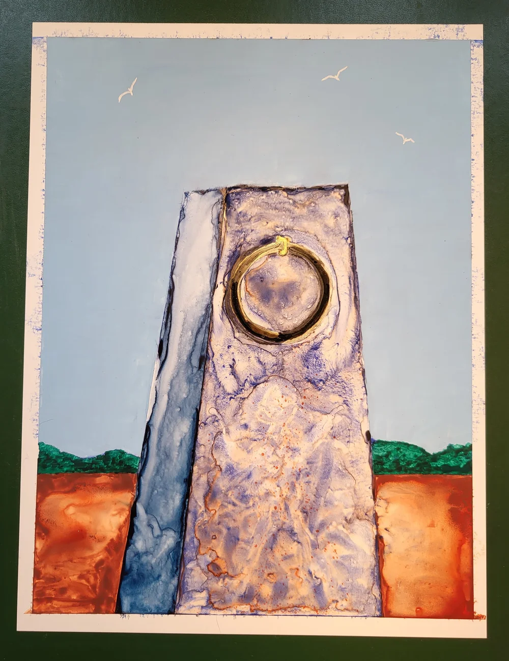 “The Whipping Post” watercolor on paper by the author. From a series presently featured in the exhibit “Anchored in Rhode Island”