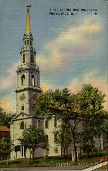 Postcard of the 1st Baptist Church in Providence whose congregation assisted black parishioners in beginning their own house of worship.