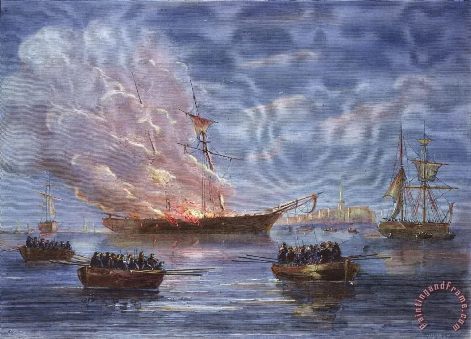 19th century depiction of the burning of the H.M.S. Gaspee